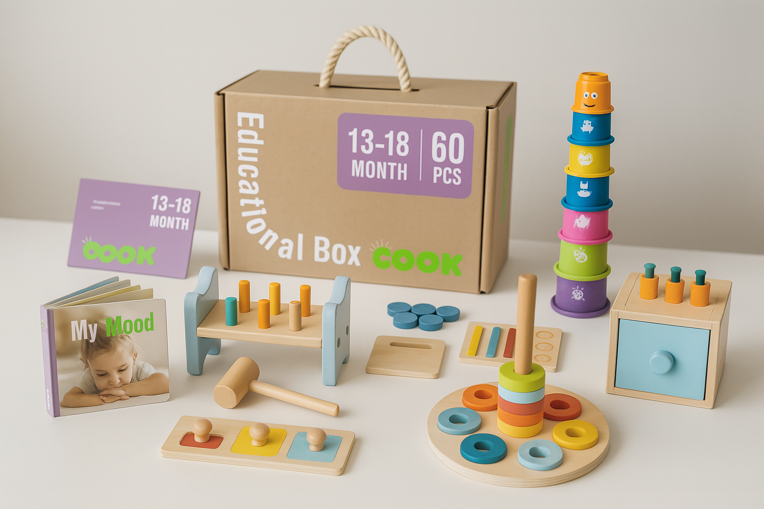 Wooden Montessori Educational Toy Box for Baby 13-18 Months