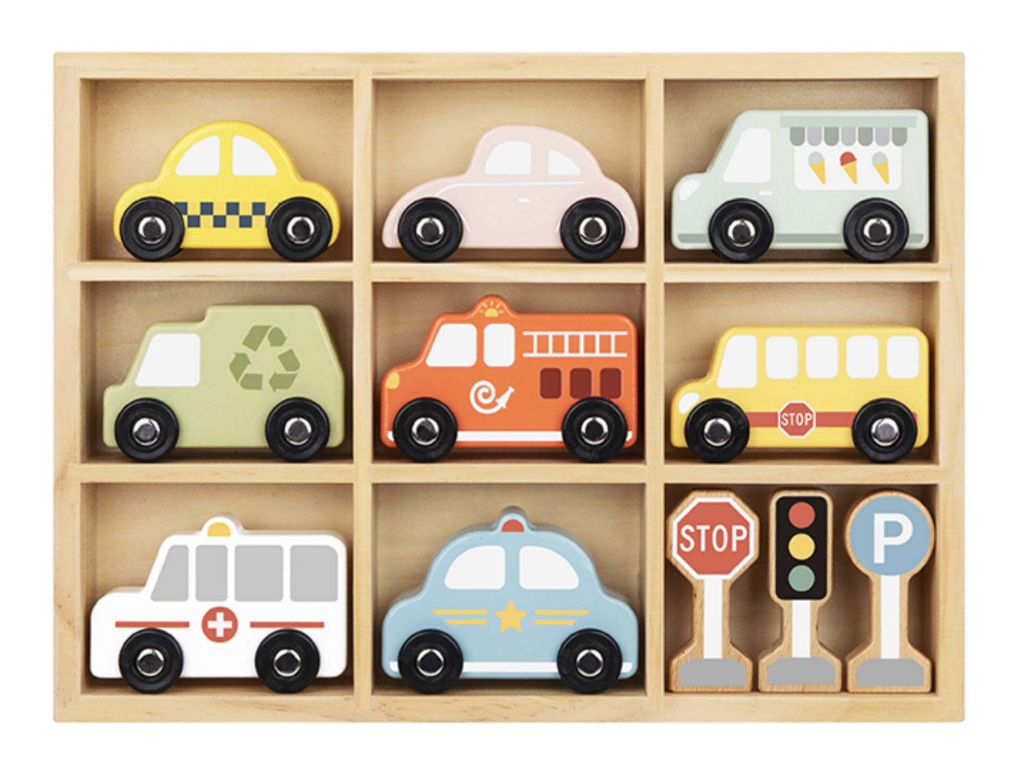 Wooden Transportation & Street Sign Set | Montessori Learning Toy for Toddlers
