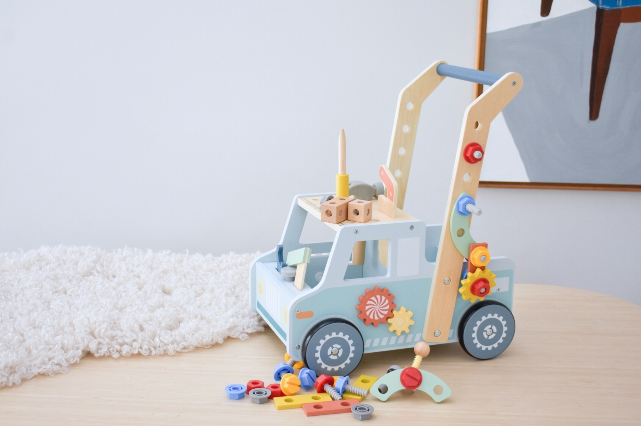 Wooden Tool Bench Truck Push Walker | 2-in-1 Truck & Activity Set for Toddlers