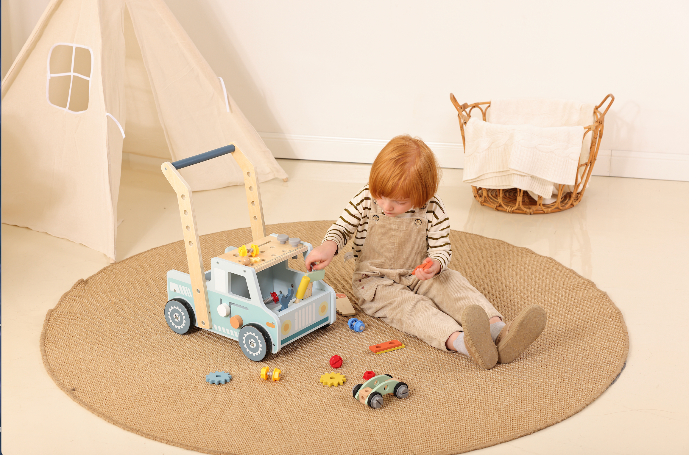 Wooden Tool Bench Truck Push Walker | 2-in-1 Truck & Activity Set for Toddlers