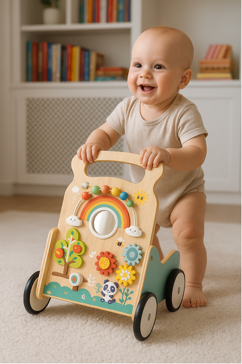 Wooden Baby Walker – 5-in-1 Activity Center & Push Cart