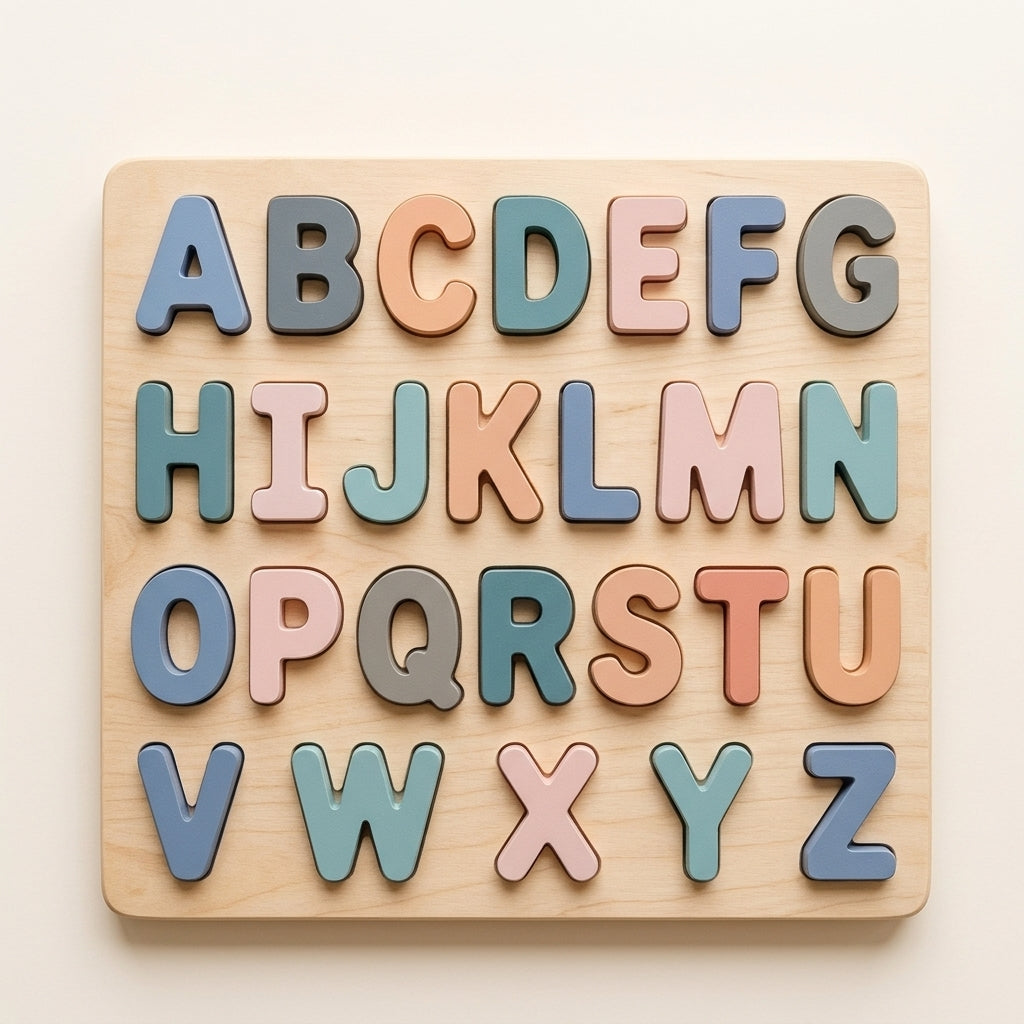 Wooden capital letter ABC alphabet puzzle board